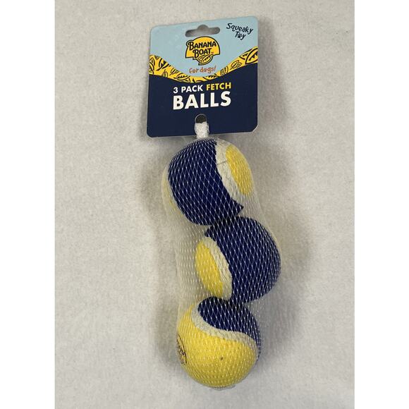 Banana Boat Dogs Fetch Balls Tennis Ball 3 Pack Chew Squeaky Toy - Picture 1 of 6